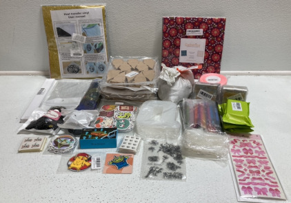 Wood Gnomes, Bullet Journal Sets, Ribbon, Stickers, River Stones, Silicone Molds, Diamond Painting Kit, Buttons and more