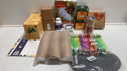 (4) Green Plum Tea, (2) Novelty Mugs, Oxygen Absorbers, (2) Pumpkin Spiced Herbal Tea, Curled Straws, Cookie Cutters and more