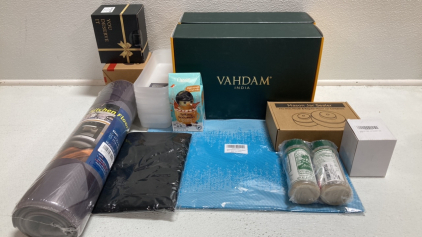 (2) Vahdam Variety Tea Boxes, Mason Jar Sealer, Seasoning, Chocolate Snowman, Kitchen Mat, Placemats and more