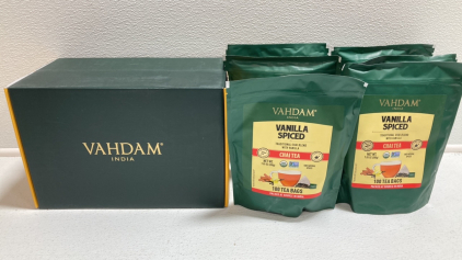 (2) Vahdam Variety Tea Boxes, (6) Vanilla Spiced Chai Tea