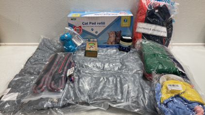 Dog Bed, Absorbent Pads, Poop Bags, Chew Toy, Calming Chews, Coats and Clothes, (2) Leashes, Collar