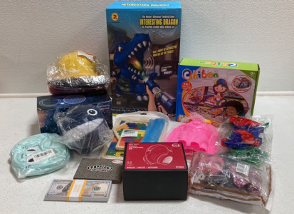Hungry Dinosaur Feeding Game, Toy Cars, Construction Costumes, Starry Sky Projector, Fidget Poppers, Wireless Kids Headphones, Doll Clothes and more