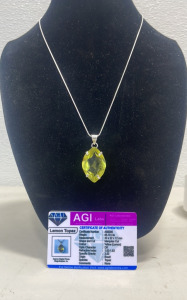 65.10ct Lemon Topaz Pendant W/ .925 Silver Necklace