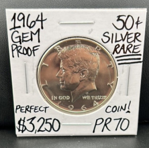 1964 PR70 Rare Gem Proof Kennedy 1/2 Dollar