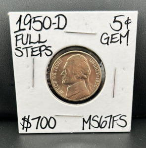 1950-D MS67FS Full Steps Gem Jefferson Nickel