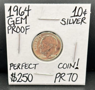 1964 PR70 Perfect Gem Proof Silver Dime