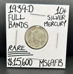 1939-D MS69FB Rare Full Bands Mercury Dime