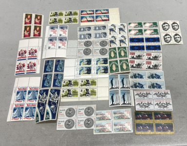 (100) Vintage Themed US Postal Stamps In Blocks Of 4, Unused, Original Gum, Never Hinged