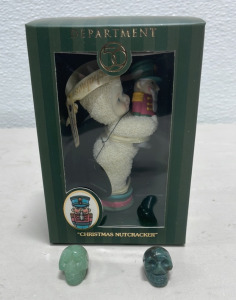 (1) Dept. 56 Snowbabies Ornament Christmas Nutcracker Special Edition 2002, (1) Adventurine Crystal Skull 62.9ct, (1) Moss Agate Crystal Skull 62.85ct