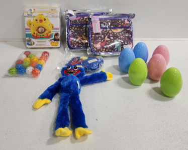 Balls, (2) Stuffed Animal, (2) Lunch Pales, (6) Filled Easter Eggs, Magic Egg