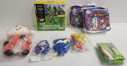 Mini Discatcher Set, (2) Lunch Pales, Balls, Masks, (3) Stuffed Animals