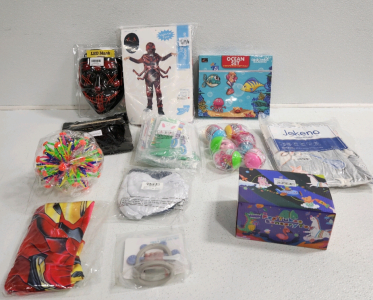 Boys Costume, Masks, Expansion Ball, Sensory Pop Tubes, Pony Eggs, Ocean Puzzle, Blanket, Cape And More