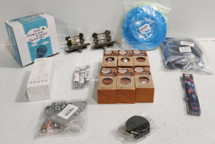 (6) Poop Bags, Frisbee, Grooming Glove, Grooming Brush, Collars, Leash, (3) Laser Pens, Slow Feeder Dog Bowl, (2) Pet Picture Frames