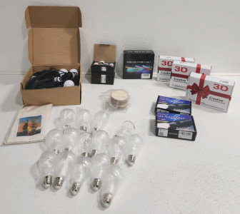 (15) Craft Light Bulps, (2) LED Flashlights, Strip Lights, 3D Lamps, Arcylic Paint, Diamond Painting