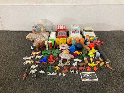 Old Toy Cars, Letter Blocks, Bouncy Balls, and Figuries