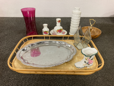 Vintage Bathroom Beauty Set, Tray, Vases, Candy Bowl, And More