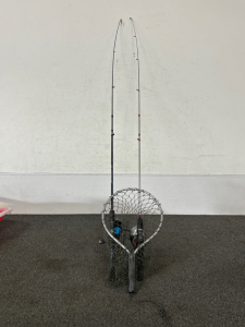 Pair of 5’ Fishing Poles and Small Fish Net