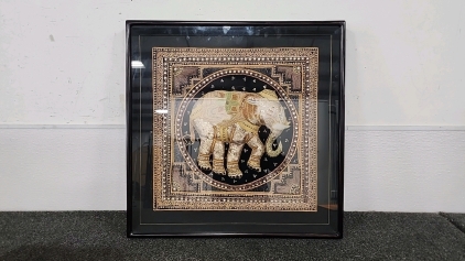 Hand Embroidered Framed Elephant Art
