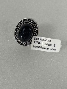 German Silver Blue Sun Stone Ring Size 6