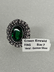 German Silver Green Emerald Ring Size 7