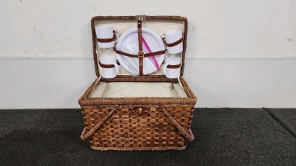 Wicker Picnic Basket w/ Cutlery