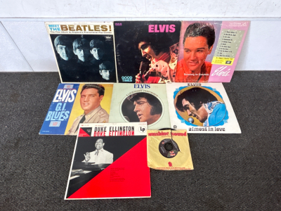 8 Vintage Vinyl Albums (Elvia, Beatles, Duke Ellington, K.C and the Sunshine Band)