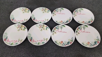 Eight Decorated Christmas Plates