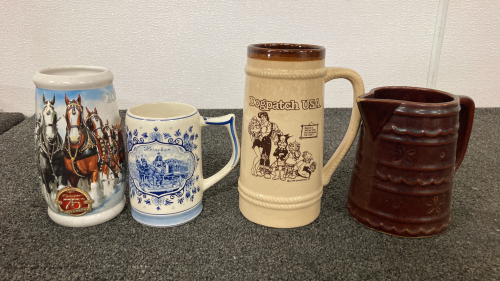 Beer Steins And Stoneware Pitcher