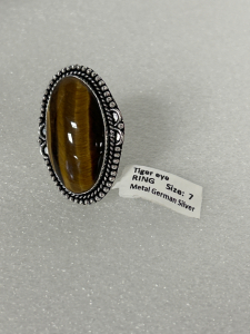 German Silver Tigers Eye Ring Size 7