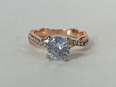 Rose Gold Toned Ring with Clear Stone Size 6