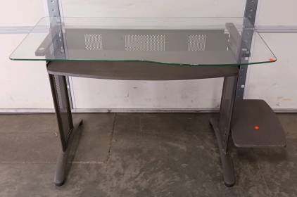 Metal-Framed Glass-Top Office Desk 30" H x 55" W x 25" D