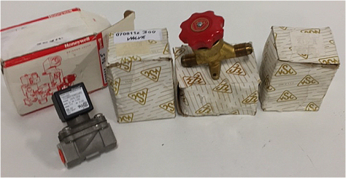 (3)Tuffy Packless 1/2” Line Valves forged Brass (1) Honeywell Skinner Valve