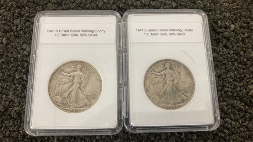 1941 S US 90% Silver Walking Liberty Half Dollar Coins