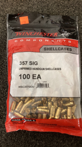 (100) Winchester 357 SIG Unprimed Handgun Shellcases