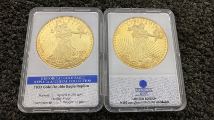 (2) Gold Double Eagle Replica’s- 24K Gold Plated