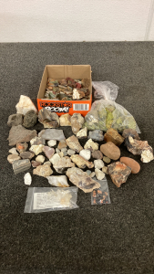 Collected Gemstones And Minerals. Includes Bag Of Common Green Opal, Garnets And Raw Opals