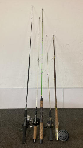 (5) Vintage Fishing Poles (1) Is Without A Reel