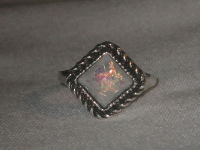 Fire Opal Silver Tone Ring Size 5
