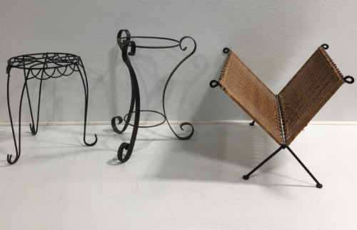 (2) Metal Plant Stands, (1) Magazine Stand