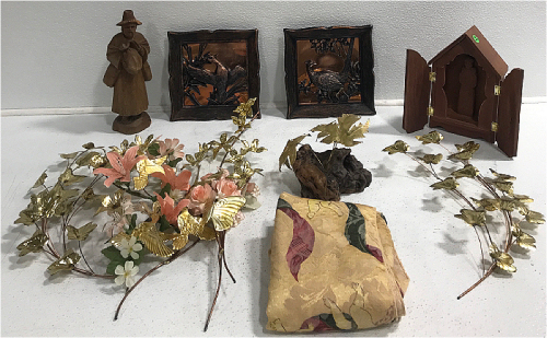 (2) 3D Framed Bird Pictures, Statue, Wall Decor, Tablecloth And More