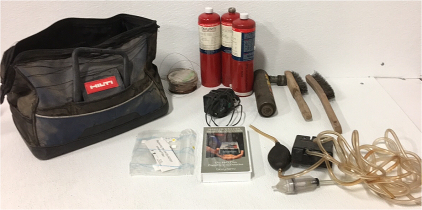 Hilti Bag-Roll Of Copper Wire-(2) Wire Brushes-(3) Empty cans Of Biosystems Gas- and more