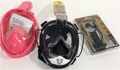 (2) 2nd Generation One Piece Gas Bag Snorkling Masks (1) Bolt Slingshots Folding Slingshot