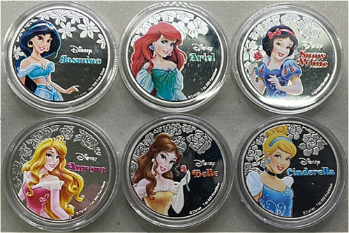(6) Disney Princess/New Zealand Elizabeth II 2020 1oz Collectible Coins… Jasmine, Ariel, Snow White, Aurora, Belle, Cinderella