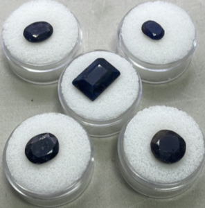 (5) Cut & Faceted Oval, Round, Rectangular Blue Mozambique Sapphires… 10.35ct, 9.3ct, 5.1ct, 3.66ct, 2.1ct