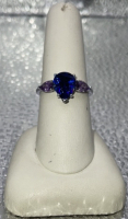 (1) Pear Shaped Blue Sapphire Ring W/ Amethyst Accent Stones