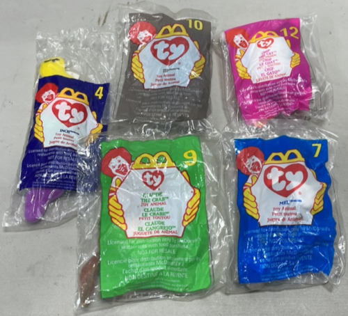 (4) McDonalds TY Collectible Bears… Inch, Zip, Chip, Claude The Crab, Mel