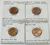 (4) 1953-1955 Lincoln Head Wheat Pennies (Brilliant Uncirculated)