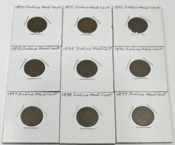 (9) 1890-1899 Indian Head Cents (Carded)