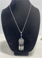 (1) Tibetan Silver Feathered Dreamcatcher W/ Silver Necklace .925