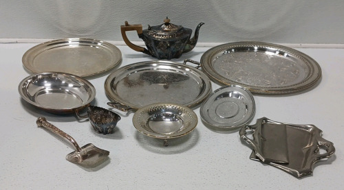 Silver Plated Serving Dished Including A Teapot